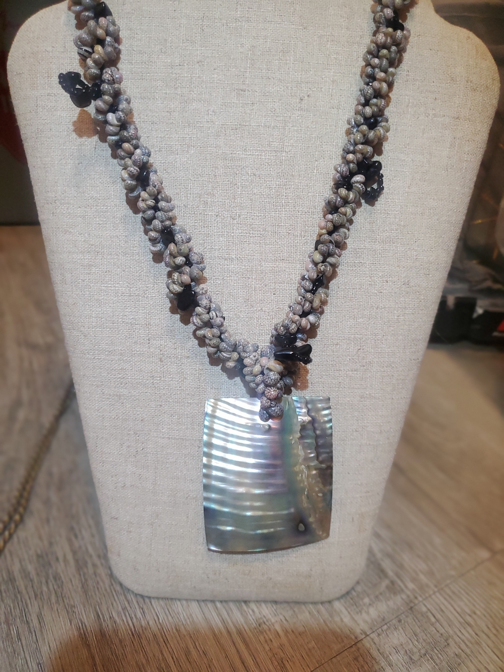 Handcrafted Iridescent Shell Pendant Necklace in Natural Tones